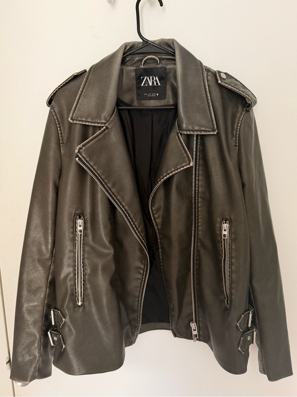 ZARA Charcoal Women's Faux Leather Biker Jacket